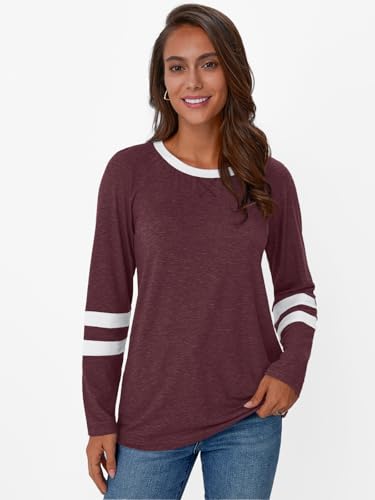 Image of AUTOMET Womens Color Block Long Sleeve Shirts Oversized Crewneck Casual Top