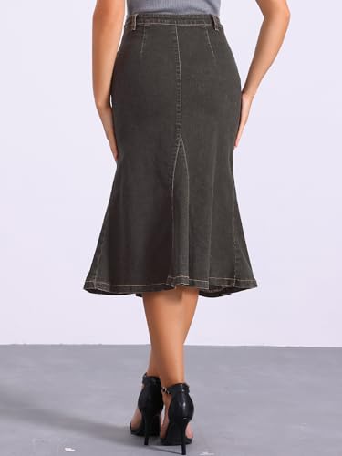 Allegra K Casual Denim Skirt for Women's High Waisted A-Line Flared Midi Skirts3