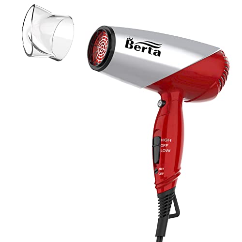 Berta -Hair-Dryer-Dual-Voltage-Travelling-Hair-Dryer,Ionic Hair Dryer, Foldable Hair Dryer Silver/Red Color… #TOP26