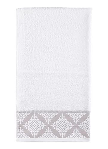 La Maison Jacquard Rosa Floral Border 100% Cotton 500GSM Luxury Hand Towel Bath Towel Super Soft Highly Absorbent Everyday Use (50cm x 80cm Hand Towel, White)