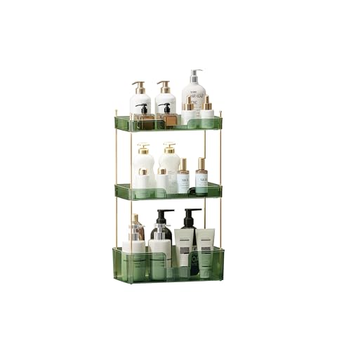 Image of Akinbas 3 Tier Bathroom Organizer Countertop Makeup Perfume Tray Skincare Organizer for Bathroom Dresser Vanity (Green)