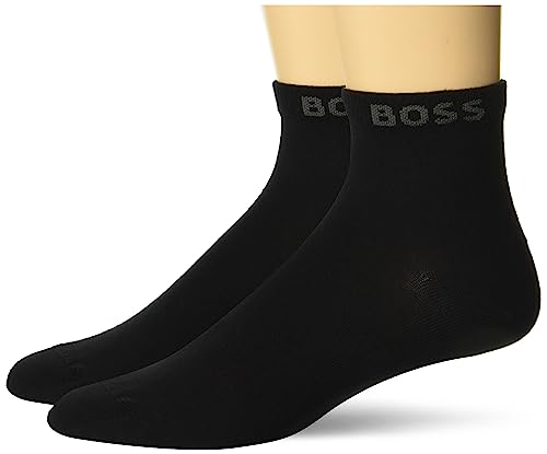 BOSS Mens 2-pair Bold Logo Cotton Short Socks, Black Grease, 7-13 US