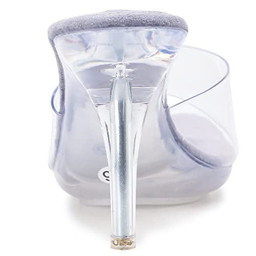 Image of NBUUNBU Silver Clear Heels For Women Dress Shoes Transparent Strap Sexy Stilletos Heels Open Toe High Silver Heeled Sandals Pump Mules