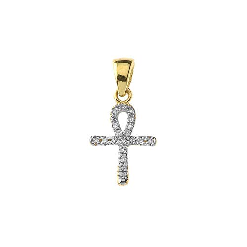 Exquisite 14k Yellow Gold Mini Diamond Ankh Cross Pendant