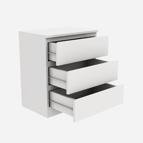 RIGID Wooden 3 Drawer Chest | MDF Storage Cabinet with Drawers | Modern Organizer for Bedroom Living Room Office Storage (White, 75x69x45 cm) – Assembled