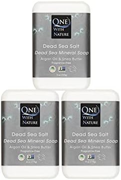 One With Nature Dead Sea Salt Soap 4oz 3-Pack – Purifying Soap Bar with Dead Sea Minerals for Face & Body, for Men & Women. Unscented.