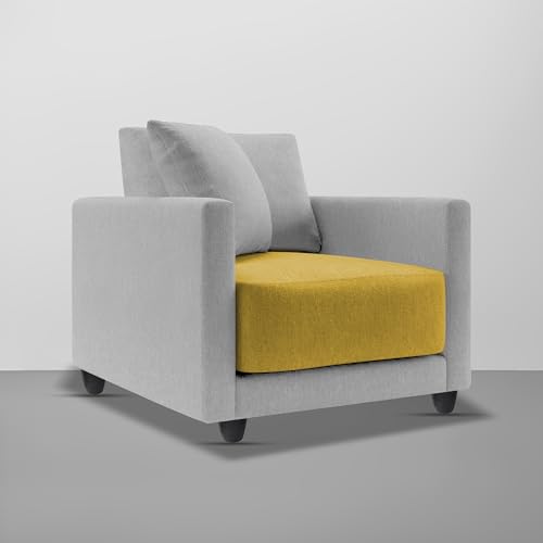 Image of Casaliving Dominic 1 Seater Sofa Set for Living Room (Yellow Grey Fabric) Premium Fabric Sofa