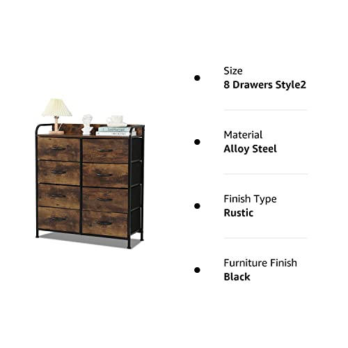 Avawing Drawer Dresser, Closet Storage Dresser With 8 Wooden Panel Drawers, Industrial Wide Drawers With Metal Frame, Wooden Top And Front For Bedroom, Hallway, Entryway (Rustic Brown And Black) #TOP7