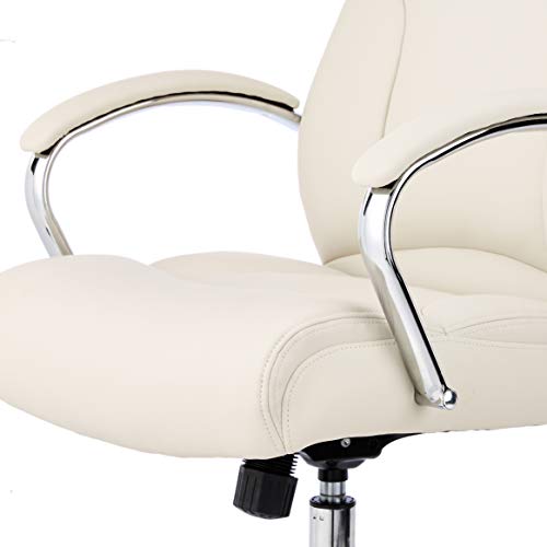 Image of Amazon Basics Executive Desk Chair with Easy Assembly, Adjustable Height, 275lb Capacity, Oversized Cushion, 29.13 inchD x 25.2 inchW x 43.11 inchH, Ivory Bonded Leather