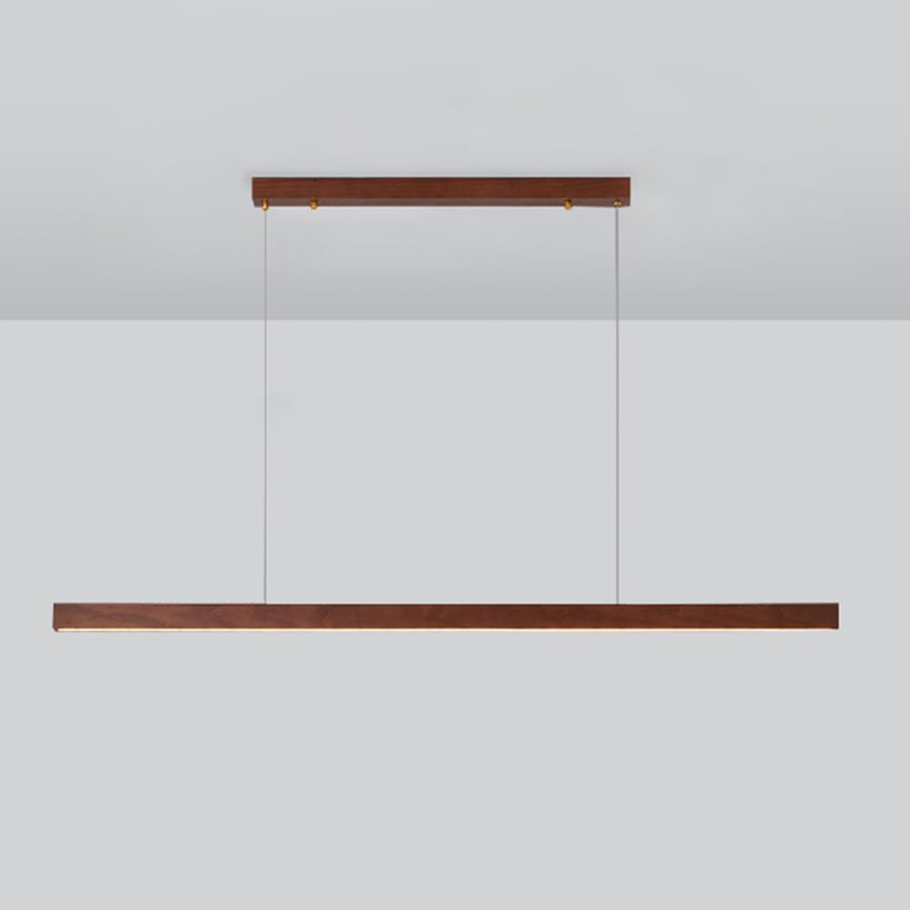 Natural Wood Led Linear Light Fixture, Modern Simple Long Strip Hanging Light - 3 Color Temp, Kitchen Island Pool Table Bedroom Bar Changing Ceiling Lights/Wood Color/60Cm