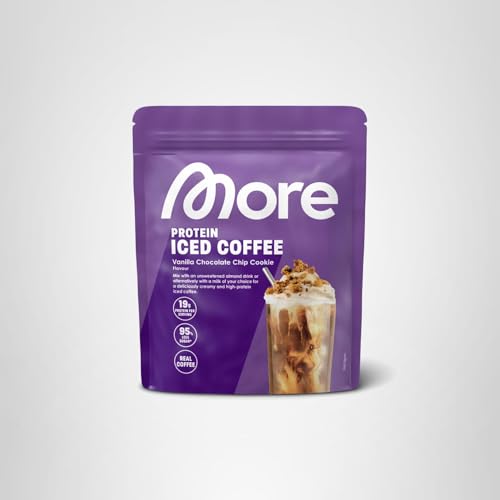 MORE Protein Iced Coffee, 500g, Vanilla Chocolate Chip Cookie, Eiskaffee mit wertvollen Proteinen, wenig Zucker und Fett - made in Germany