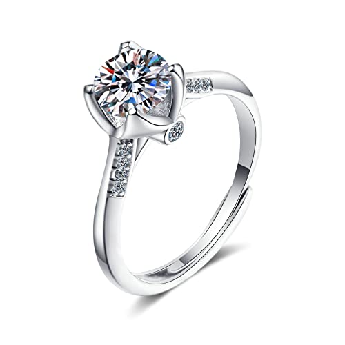 Bague femme argent 925 moissanite 1ct brillant de luxe