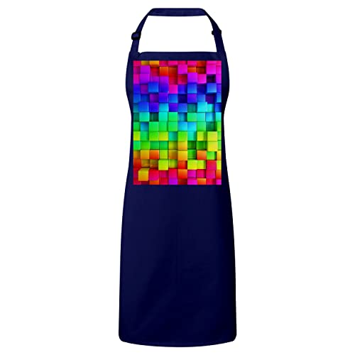 Tablier cuisine premium avec motif blocs colorés arc-en-ciel navy