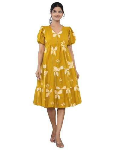Image of ROYALICA Women's Pure Cotton Maxi Midi Dress Western Dress for Women Elegant Floral Printed Long Dresses | Soft & Breathable Fabric | Casual Trending Dress for Women