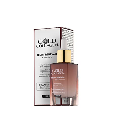 GOLD COLLAGEN Night Renewal- Face Serum, Boost of Collagen & Elastin Skincare Regenerator & Natural Substitute for Retinol