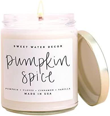 Sweet Water Decor Pumpkin Spice Candle | Autumn, Vanilla, and Buttercream, Fall Scented Soy Candles for Home | 9oz Clear Jar, 40 Hour Burn Time, Made in the USA