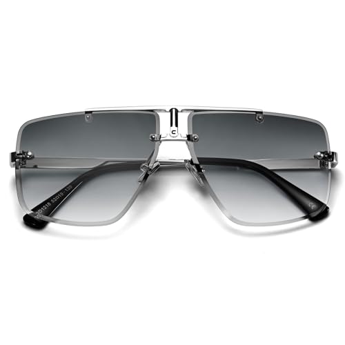 Image of Rimless Oversized Square Sunglasses for Men Trendy Fashion Big Shades Tinted Lens Gold Metal Frameless Glasses UV400