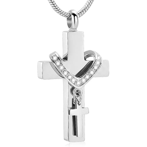 Pendentif tendance à double croix pour cendres d'animaux de compagnie en acier inoxydable avec médaillon urne funéraire