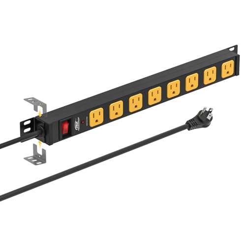 CRST 8-Outlet Heavy Duty Power Strip Surge Protector (2100 Joules), Mountable Metal Long Power Bar with 6FT 14AWG Extension Cord, 15A Circuit Breaker, ETL Listed for Garage, Workshop, Office