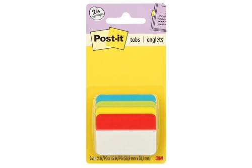 Post-it Tabs, 2 in Angled Solid, Assorted Primary Colors, 6 Tabs/Color, 4 Colors, 24 Tabs/Pack (686A-ALYR)