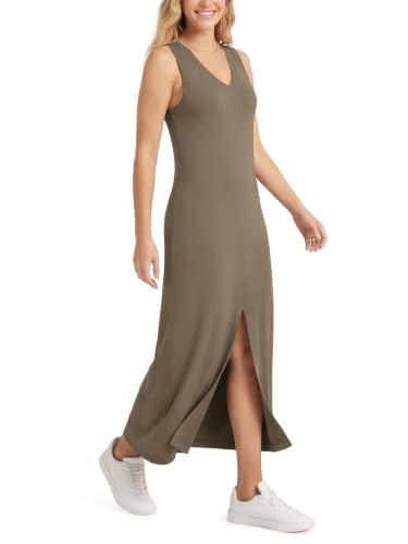Image of ODODOS Modal Soft Front Split Midi Dress for Women, V Neck Sleeveless Casual Summer Tank Dress