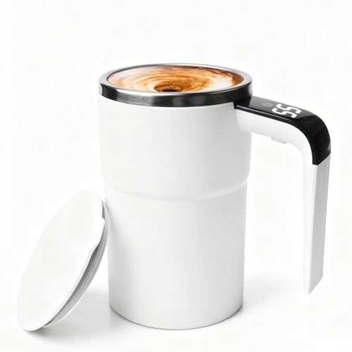 Tasse auto-mélangeuse de 380 ml, gobelet auto-mélangeur avec indicateur de température, gobelet à café électrique à auto-mélange automatique, rechargeable et...