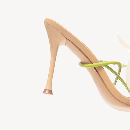 NEWBELLA Women's Open Toe Stiletto Heel Sandals - Calla Lily Floral Decor, Transparent Ankle Wrap Straps, Dressy Heels for Summer Beach, Wedding, Party & Birthday, Apricot 6.5 by NEWBELLA - Used condition - Image 4