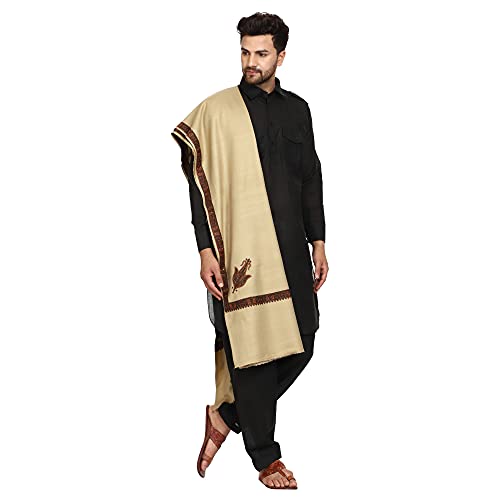 Image of SWI WITH LABEL Men's Kashmiri Embroidered Wool Shawl