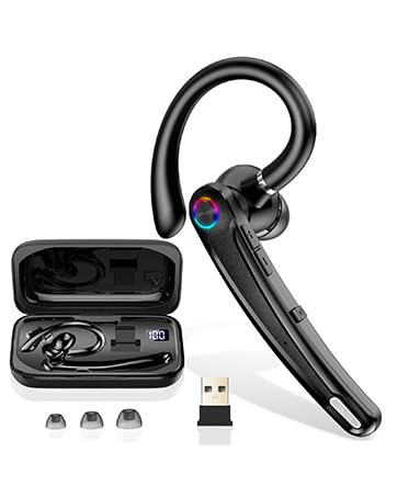 Bluetooth Headset V5.4 Wireless Freisprech Telefon mit CVC 8.0/ENC Dual Mic APTX Mute Zwei-Geräte-Verbindung Headset Handy 115 Std USB-Adapter Freisprech-Headset mit Ladebox für Business/Trucker