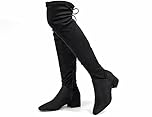 Greatonu Women's Over Knee High Boots Warm Winter Long Boot with Side Zipper Back Lace Fashion Thigh High Boots Black-1.77 UK 7