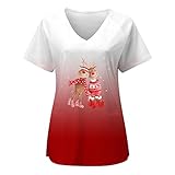 Sizoer Weihnachten Kasacks Damen Pflege Krankenpfleger Uniformen Nurse Schlupfjacke V-Neck T-Shirt Mit Taschen Schlupfkasack Damen Kasack Schwarz Mit Motiv T-Shirt Schlupfkasack Mit Taschen
