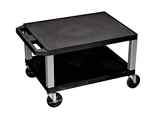 Image of Luxor WT16-N 16"H AV Cart - Two Shelves - Nickel Legs, Multipurpose Storage for Video Projector, TV, Laptop, Computer, Printer Stand, 24"W x 18"D x 16"H