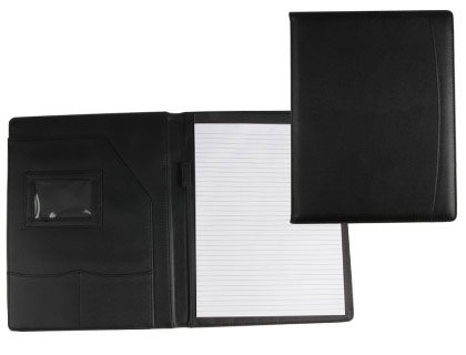 Conférencier A4 noir porte-documents plastique avec bloc-notes et poches de rangement internes