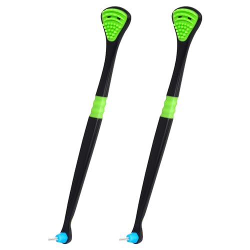 Y-Kelin Confezione da 2 raschietti per lingua, pulisce il rivestimento della lingua, aiuta a rimuovere l'alito cattivo con spazzola interdentale all'estremità