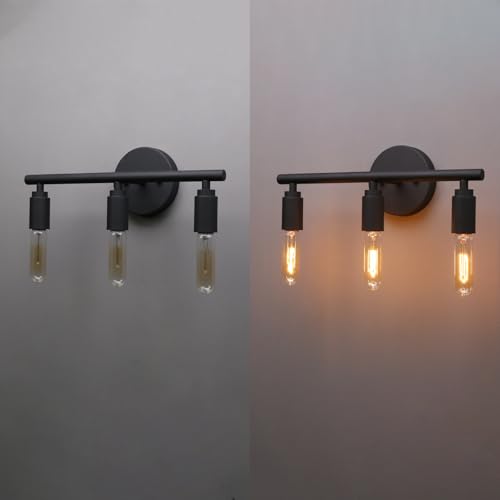 Image of PERMO 3-Light Vanity Light Black Industrial Wall Sconce for Mirror Over Sink, Hardwired wall Light Fixture for Hallway Gallery