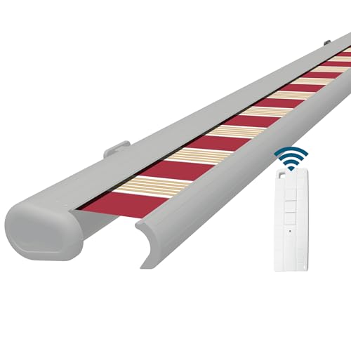 Eclipse Vollkassettenmarkise Premium elektrisch 4x3m Markise Balkon Terrassenüberdachung Kassettenmarkise Gelenkarm Polyacryltuch UV-Schutz 50+ Smarthome-fähiger Dooya Motor, Markisentuch: Rot-Weiß