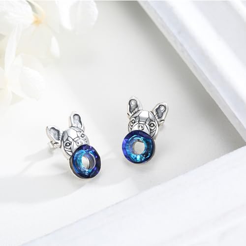 MEDWISE Bulldogge Ohrstecker - 925 Sterling Silber Französische Bulldogge Kristall Ohrringe Tier Schmuck für Unisex, Herren, Freundin, Mädchen, Damen Geschenk