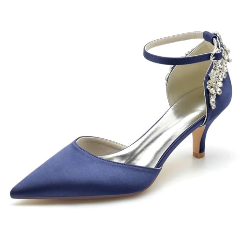 Chaussures de mariée satin marine à talons bas FGRID escarpins pointus de soirée taille 36