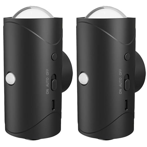 Hyunlai Intelligente bewegungsaktivierte LED-Wandleuchte mit Farbverlauf, wiederaufladbare, kabellose Nachtlampe, dimmbare Innen-/Außenbeleuchtung für Schlafzimmer, Wohnzimmer, Flur (Schwarz, 2 Stück)