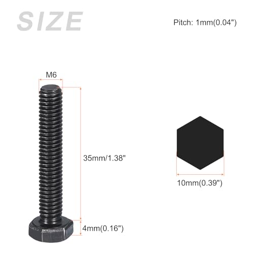 Image of METALLIXITY Hex Bolts (M6-1x35mm) 25Pcs, 8.8 Grade Carbon Steel Fully Threaded Black Oxide, Coarse Thread UNC Hex Head Screw Bolt - for Furniture Repair