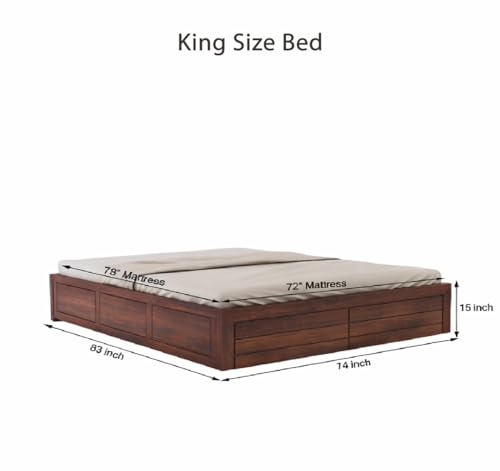 Image of Amazon Brand - Solimo Solid Sheesham Wood King Size Bed with Box Storage | Wooden Double Bed Cot Without Headboard | Storage Bed Frame for Bedroom Furniture (Walnut Finish)