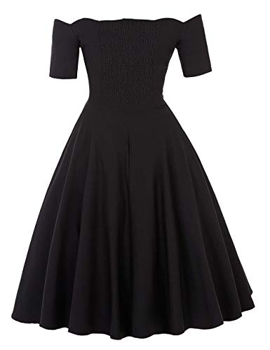 PAUL JONES 1950s Off The Shoulder Long Sleeve Flared Dress XL Black