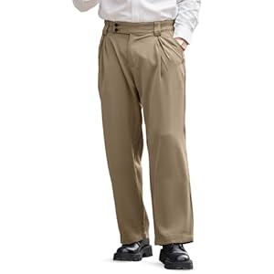 Heyfanee Mens Casual Pants Loose Fit Slacks for Men with Belt Loops 32 A1 Khaki