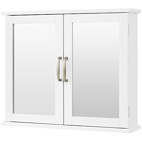 Multigot Bathroom Mirror Cabinet, Wall-Mounted Storage Cabinet with Adjustable Shelves, Double Door Toilet Cupboard for Living Room Bedroom Kitchen Cover