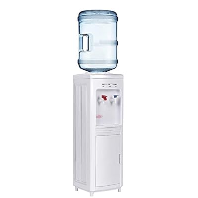KOTEK Water Coolers Water Dispenser, Hot & Cold Top Loading Water Cooler Dispenser Holds 3 or 5 Gallon Bottles w/Child Safety Lock, Removable Drip Tray & Storage Cabinet for Home Office School, White
