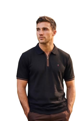 Image of Louis Philippe Men's Slim Fit Zipper Polo T-Shirt in 100% Cotton Pique Fabric for Casual Wear