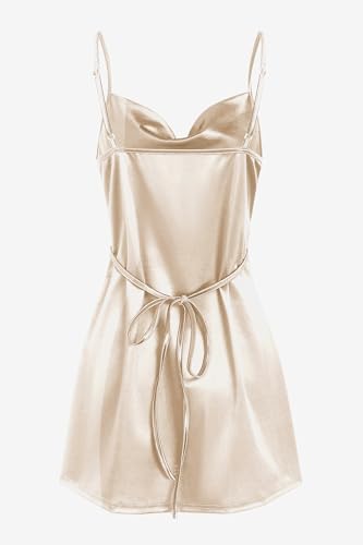 Image of ZAFUL Women's Satin Sleeveless Spaghetti Strap Mini Dress Sexy Slip Cowl Neck Silky Cocktail Party Dresses