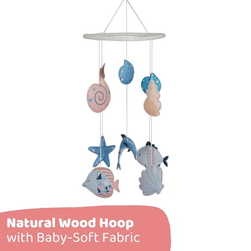 Image of Haus and Kinder Vitamin Sea Crib Mobile - Set of 1 | Ocean-Themed Baby Mobile with Dolphins, Fish & Seashells, Soft Cotton & Wooden Frame | Coastal Nursery Decor, Soothing & Handmade, Height- 64cm