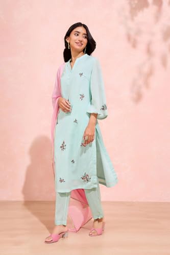 Image of Taneira Women Light Green Pure Viscose Embroidered Kurta Set