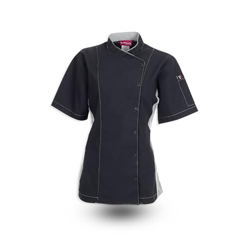 Chef Trends Women's Crossover Collar Keep Kool™ Mesh-Side Chef Coat C520 (Black w/Gray, Small)